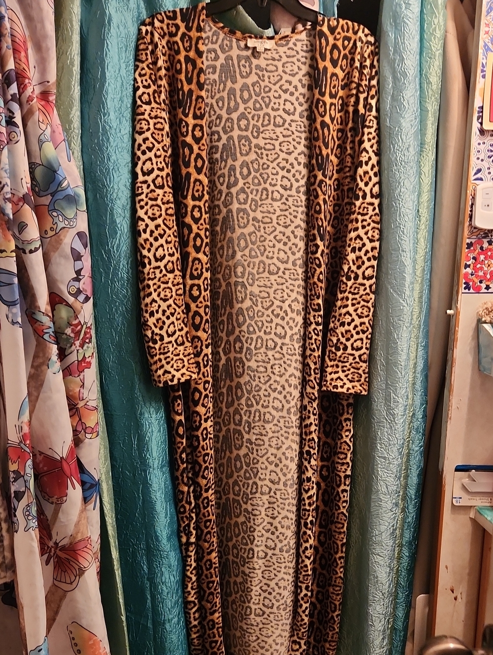 Umgee Leopard Print Open-Front Duster in Brown and Black